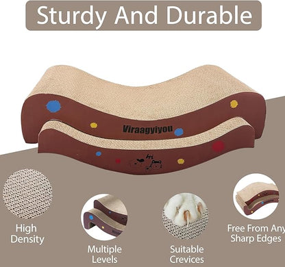 Cat Scratcher, Cat Scratching Board, Cat Scratcher Set, Scratch-Resistant Cat Scratching Post Large (20L X 4H in.) and Small (16.5L X 2.5H in.), Corrugated Cardboard