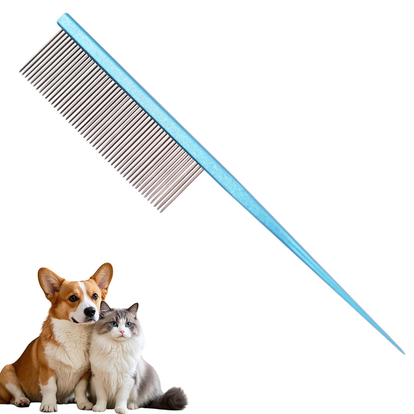 Grooming Pet Comb Rat Tail Dematting Cat and Dog Comb，Rounded Ends Design for Safe Tangle Removal, Hairstyling, Massage，Loose Hair Removal，Prevent Irritation，Fluffing Paws,Face,Tail,Remove Tear Stain