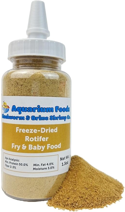 Aquatic Foods Inc. Rotifers Powder-Micro Bits Fry & Baby Food, for Freshwater & Marine Fish, Corals, Anemones, All Tiny Nano Fish, Fry & Babies, 1.3oz Med Squeeze Bottle