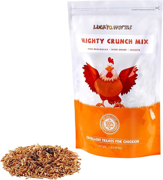 Mighty Crunch Mix Aquatic Turtle Food - 1 Lbs Resealable Bag of High Protein Insect Blend, Dried Mealworms, River Shrimp, Crickets - for Turtles, Reptiles & Amphibians, Chicken, Birds