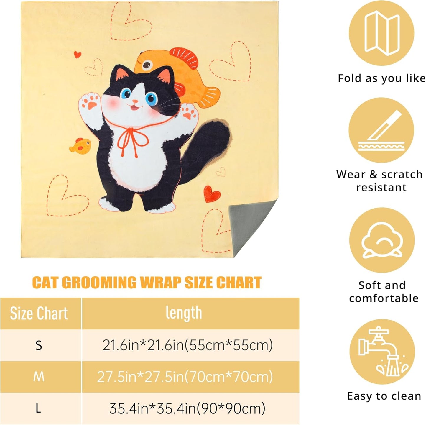 Cat Grooming Wrap,Anti-Escape Cat Wrap for Grooming,Self-Adherent Soft Cat Blanket to Wrap,Clip Nails, Anti-Bite, Anti-Scratch,Cat Calming Wrap,Cat Burrito Wrap,Swaddle Wrap Pet Tool Large Size