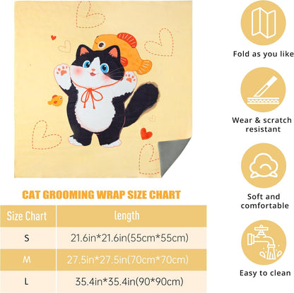 Cat Grooming Wrap,Anti-Escape Cat Wrap for Grooming,Self-Adherent Soft Cat Blanket to Wrap,Clip Nails, Anti-Bite, Anti-Scratch,Cat Calming Wrap,Cat Burrito Wrap,Swaddle Wrap Pet Tool Large Size