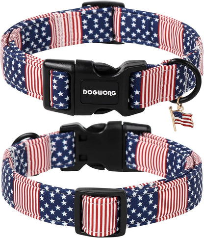 DOGWONG Patriotic Flag Dog Collar, 4th of July American Flag Dog Collars, Adjustable Cute Patriotic Pet Collars Fourth of July Design Dog Collar for Small Medium Large Dogs