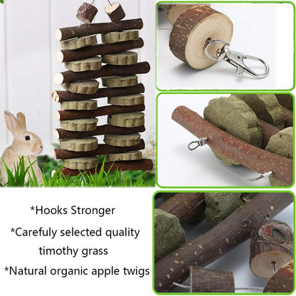 Hamiledyi Bunny Chew Toy for Teeth,Guinea Pig Natural Organic Fruitwood Sticks with Grass Cake for Rabbits,Chinchillas,Gerbils, Squirrels, Hamsters, Chewing/Improve Dental Health