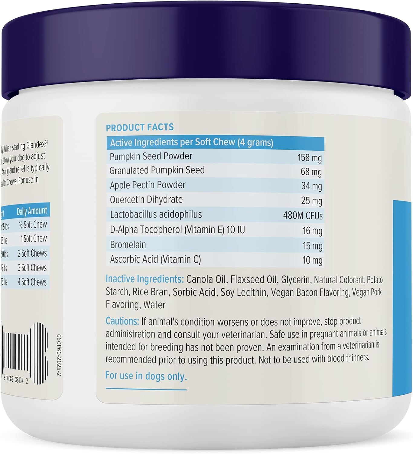 Vetnique Glandex Anal Gland Soft Chew Treats with Pumpkin for Dogs Digestive Enzymes, Probiotics Fiber Supplement for Dogs Boot The Scoot (Bacon Flavor Chews, 60 Count)