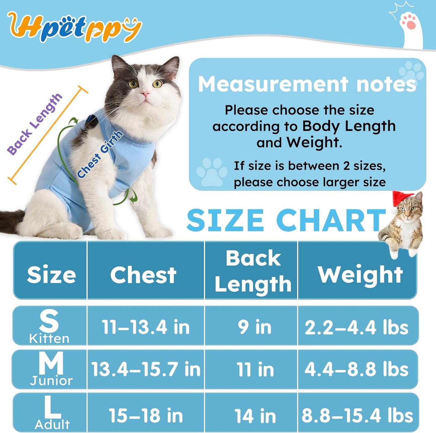 Cat Recovery Suit, Kitten Surgical Bodysuit for Abdominal Wound Anti Licking After Surgery, Pet Surgical Recovery Snugly Suit Cat Spay Recovery Suit Female for Small Male Female Cats Blue L
