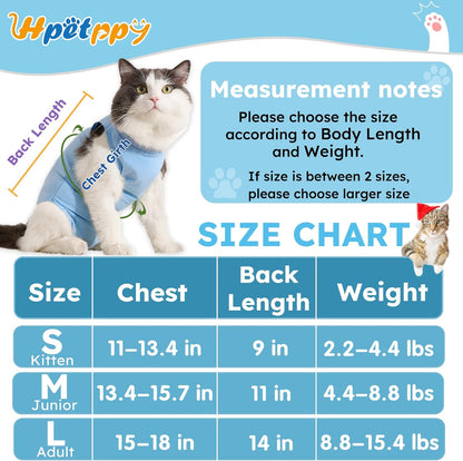 Cat Recovery Suit, Kitten Surgical Bodysuit for Abdominal Wound Anti Licking After Surgery, Pet Surgical Recovery Snugly Suit Cat Spay Recovery Suit Female for Small Male Female Cats Blue L