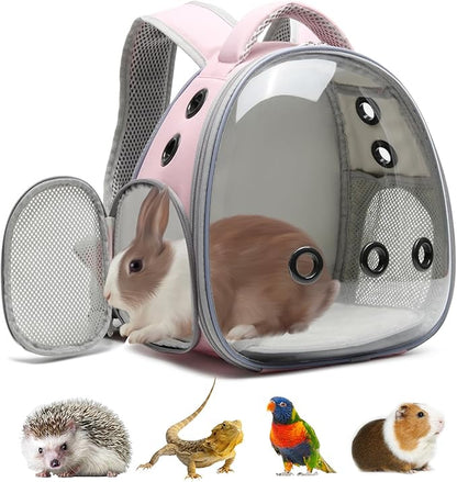 Portable Travel pet Backpack Carrier Hamster Bag Guinea Pig Bird Small Dog cat Turtle Carrier Rabbit Cage Squirrel Bearded Dragon Breathable Hangbag (Pink)
