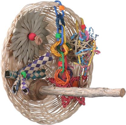 Super Bird Creations SB543 Busy Birdie Play Perch - Foraging Bird Toy, Small & Medium Bird Size - Parakeets, Cockatiels, Small Conures - Interactive Elements - Stimulating Playtime - 9.5" x 9.5" x 6"