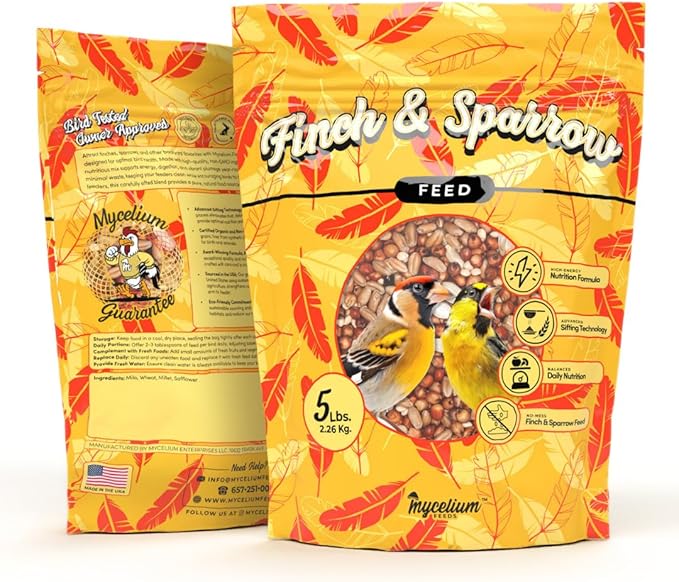 Mycelium Organic Finch & Sparrow Wild Bird Food (5 LB Bag) | Premium Seed Mix for Songbirds | Balanced Energy & Nutrition | Sifted, Low-Waste, Made in USA