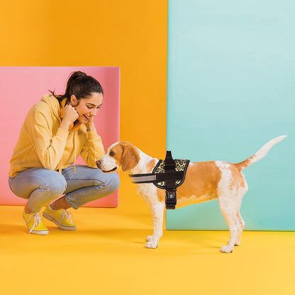 Dogline Dog Harness, Reflective No-Pull Adjustable Vest with Handle for Walking, Training, Breathable, No - Choke Harness for Small, Medium or Large Dogs Room for Patches Leopard Brown XL 33"-46"