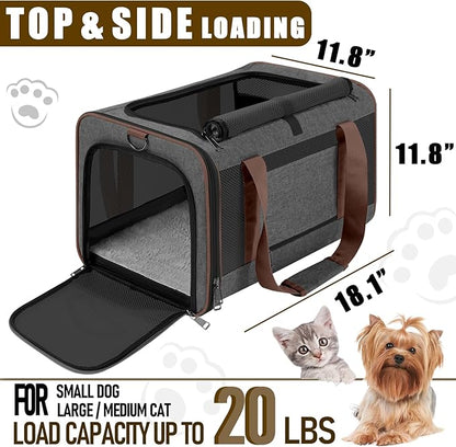 Small Dog Carrier Cage Soft Chihuahua/Softshell Big Cat Carrier Maine Coon/Pet Taxi Carrying Bag Over 25lbs / Top Loader Travel Kennel Brown