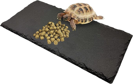 Reptile Basking Platform Tortoise Rock Plate 9.8’’x4.7’’ Feeding Food Bowl Slate Dish Turtle Bathing Resting Terrace for Lizard Bearded Dragon Chameleon Gecko Snake Frog Newt
