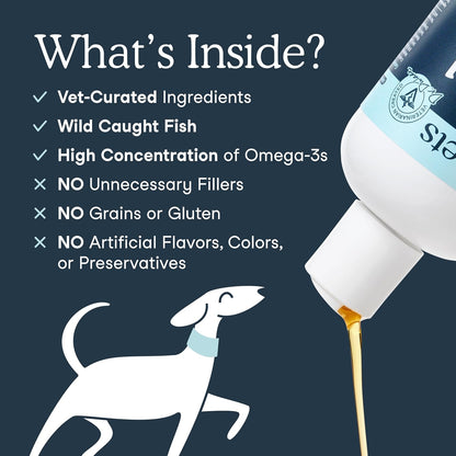 Fera Pets Fish Oil - Omega 3 for Dogs & Cats to Support Joints, Heart, Skin and Coat Health - Non GMO with Vitamin E - 16 oz