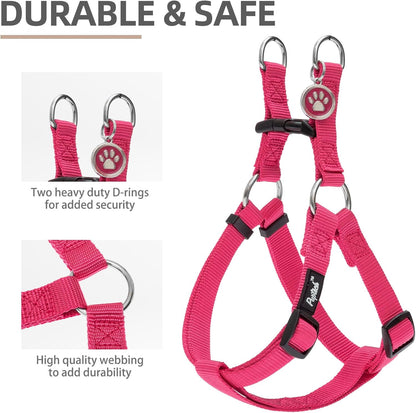 PUPTECK No Pull Dog Harness Soft Adjustable Basic Nylon Step in Puppy Vest Outdoor Walking with ID Tag Medium DeepPink