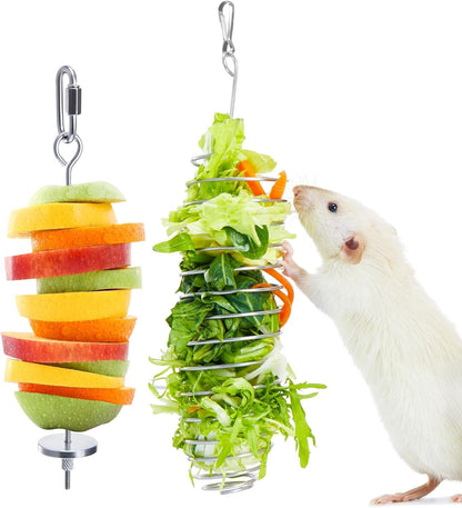 2Pcs Rat Enrichment Toys, 304 Stainless Steel Rat Foraging Toy for Fruit Vegetable Holder, Fancy Mice Cage Accessories Puzzle Toy, Hanging Rodent Toys Slow Feeder, Bird Foraging for Parakeet