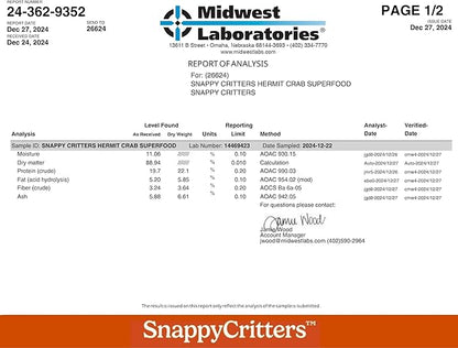 Hermit Crab Food - Premium Complete Diet. Non-GMO Organic. US FDA Facility. Supports Molting, Shell Health, Digestive System and Over-All Immune System - 2.5 oz