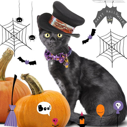 Faygarsle 2 Pack Cute Seasonal Cat Collar for Halloween and Fall Breakaway Collar with Bells Bowtie Cute Patterns for Female and Male Cats Green Purple Cat Collar