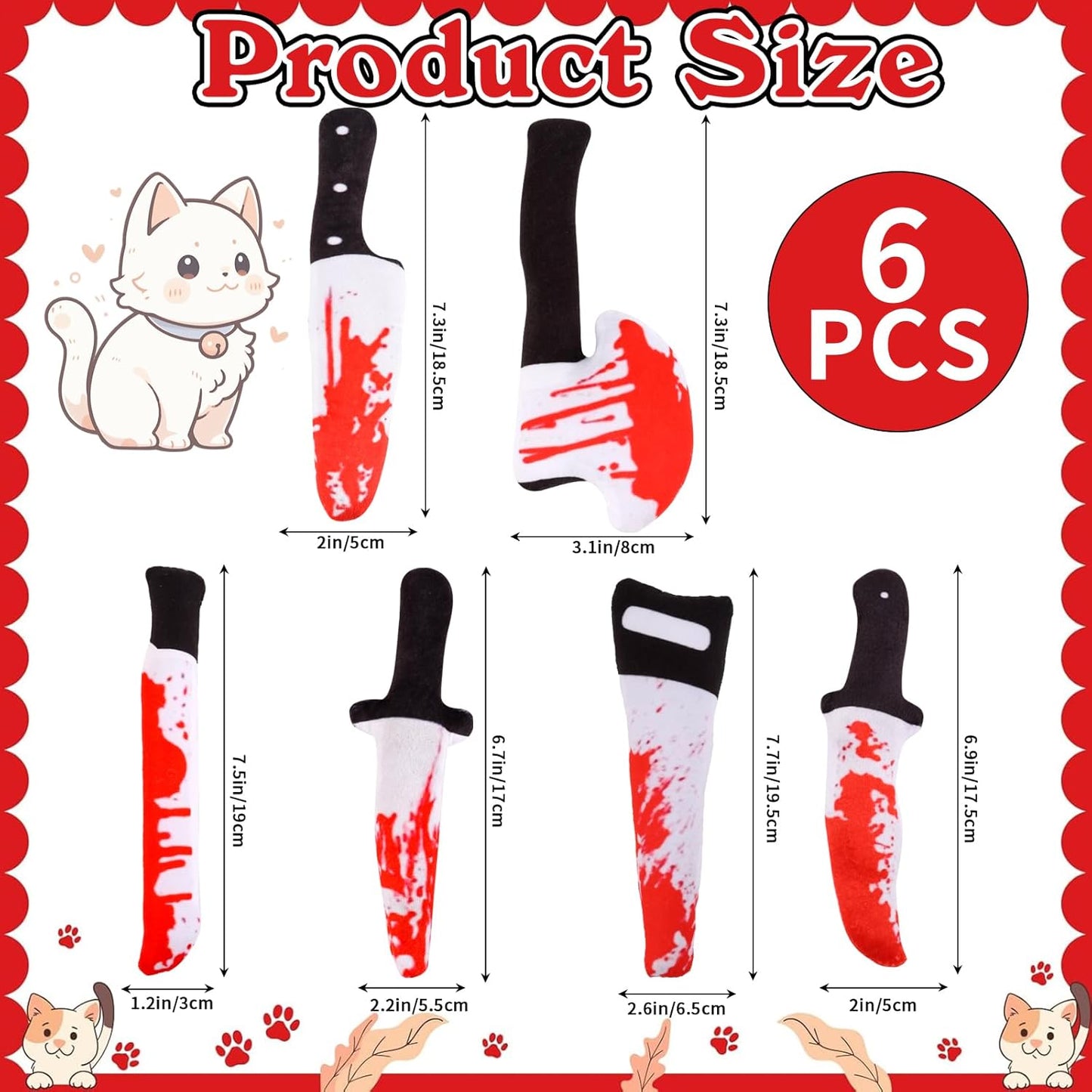 FOIMAS 6pcs Catnip Toys,Knife Shaped Catnip Toys Horror Teething Chew Plush Toys for Cat Kitten Teeth Cleaning Inreractive Toys Indoor Outdoor Halloween Christmas