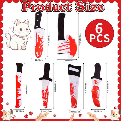 FOIMAS 6pcs Catnip Toys,Knife Shaped Catnip Toys Horror Teething Chew Plush Toys for Cat Kitten Teeth Cleaning Inreractive Toys Indoor Outdoor Halloween Christmas