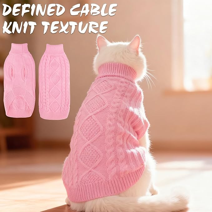 BINGPET Cat Sweater,Thermal Knitted Kitten Clothes Winter Coat,Classic Knit Turtleneck Cat Sweaters for Cats Only,Warm Pet Clothes for Kittens & Small Dogs Puppy Boy Girl Indoor Outdoor(Pink,M)