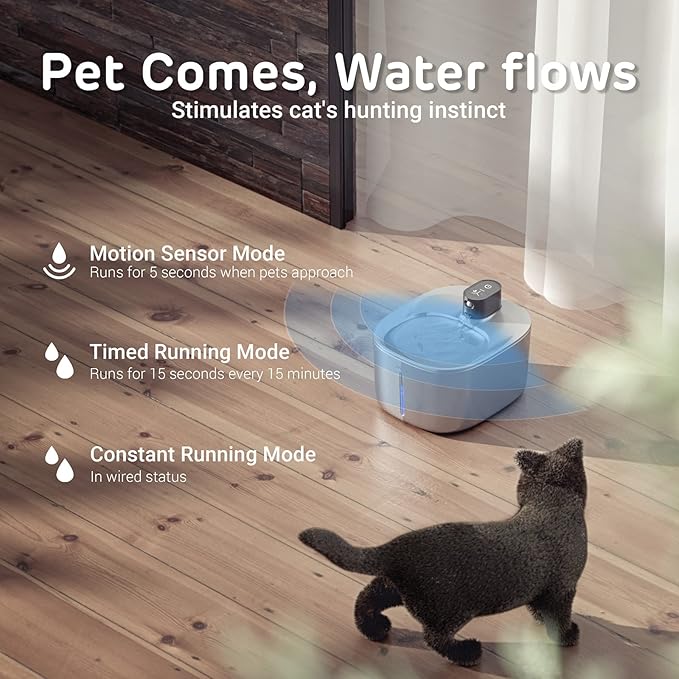 iPettie Runway Battery Cordless Cat Water Fountain Stainless Steel, 1.1Gal/4L Large Capacity, Motion Sensor, 5-Stage Water Filter