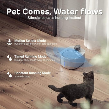 iPettie Runway Battery Cordless Cat Water Fountain Stainless Steel, 1.1Gal/4L Large Capacity, Motion Sensor, 5-Stage Water Filter