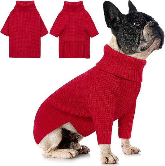Queenmore Soft Warm Large Dog Sweater, Dog Sweaters for Large Breeds, Pet Christmas Sweaters, Waffle Knit Pet Sweater, Cold Weather Doggie Sweatshirt, Red 3XL