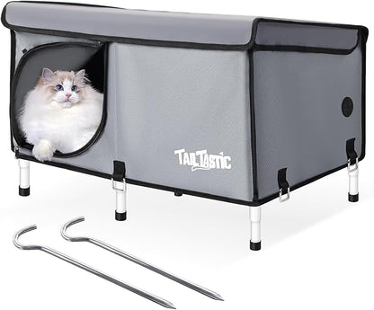 Outdoor Cat House Elevated,Insulated Feral Cat House Outdoor for Winter,Waterproof Cat Bed with Cozy Cushion(Grey, Large)