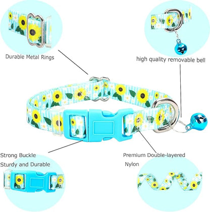 Sunflower XXS xs Dog Collar with Bell, Soft Adjustable Bull Sunflower Puppy Collar Tiny Cat Collars with Bells for XS Small Girl and boy Dogs Little Animal,XSmall
