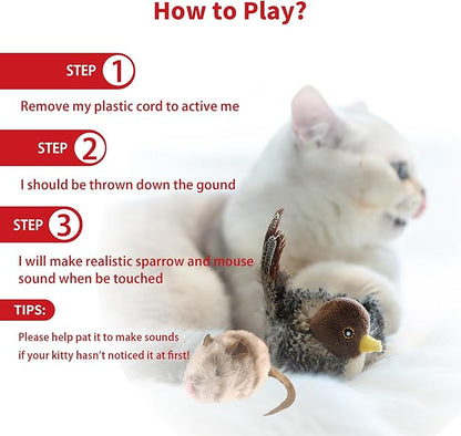 PETGEEK Gigwi Chirping Bird Cat Toy, Fake Simulated Toys for Indoor Cats, Melody Chaser Toys with Hanging Loop for Bored Indoor Adult Cats Kittens Interactive Play (Bird Mouse Set)