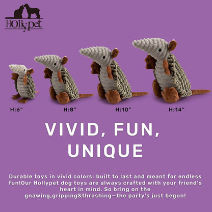 Hollypet Plush Dog Squeaky Toy Stuffed Armadillo Animal Pet Puppy Chew Toys with Clean Teeth for Small Medium Large All Breed Sizes Dogs, Olive Drab, 8 in