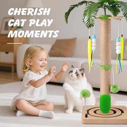 Cat Scratching Post, 36 in Cat Scratcher Tree, Interactive Furniture Cat Toys with Hanging and Ball Track for Kittens Adults Cats