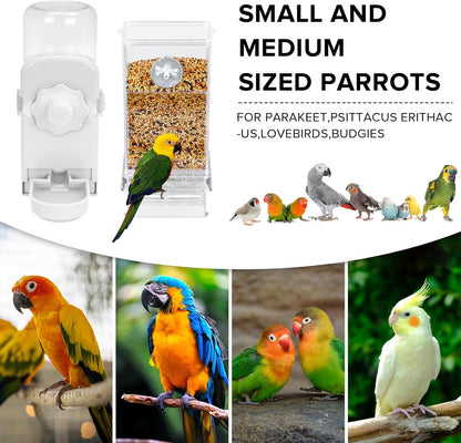 No Mess Bird Feeder Water Dispenser Set, Parakeet Cage Accessories, Bird Feeder and Waterers in Cage for Cockatiels, Finches, Lovebirds, Budgies, Canaries