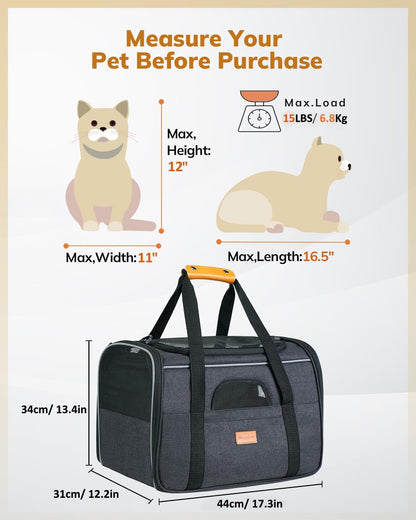 Morpilot Cat Carrier - Cat Carrier Soft for Medium or Large Cats up to 20lbs, with Dual-Sided Cushion, Secure Buckle and Foldable Bowl, Dog Carriers for Small Dogs - Pet Carrier (Dark Gray)