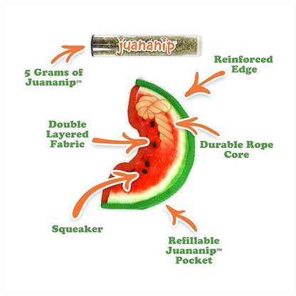 Doggijuana Tuffer Chewer Mini Plush Dog Toy | Funny Dog Toy Plush with Juananip Catnip for Dogs | Calming Aid for Dogs | Interactive Squeaky Chew Toy for Play (Watermelon Slice)