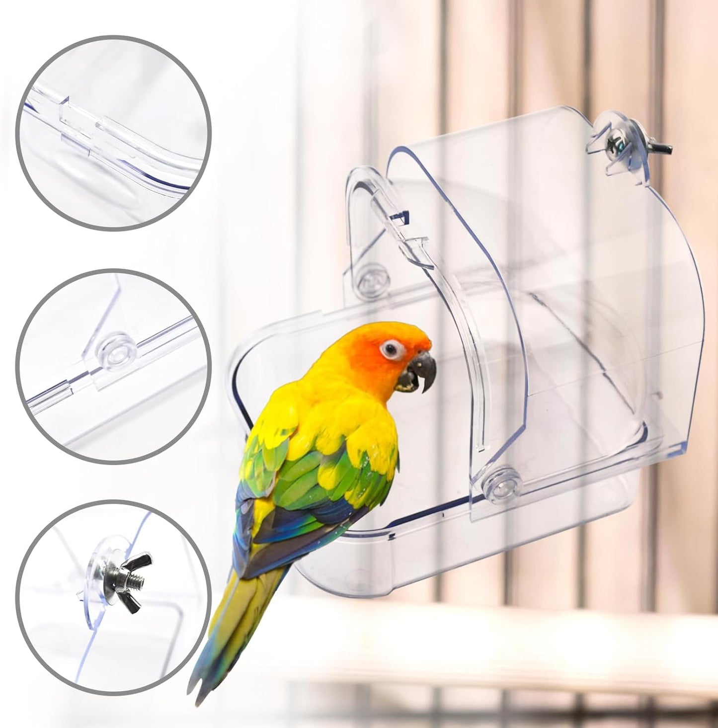 Bird Bath for Cage Transparent Bird Bathtub Hanging Portable Shower Pool No-Leakage with Stainless Steel Hooks for Small Birds Parakeet Canary Budgerigar Parrot Crested