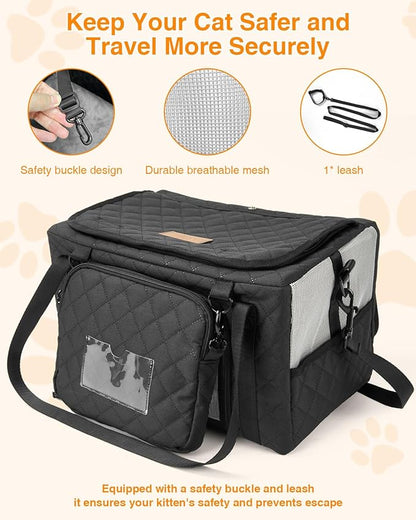 PETUX Small Cat Carrier - Pet Carrier Airline Approved for Kitten Under 10 lb - Escape-Proof, Foldable and Portable Cat Carriers with Removable Bag and Safety Buckle for Travel, Vet Visits - Grey