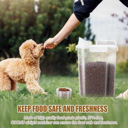 Airtight Cat Dog Food Storage Container 5-7lbs, 5 Liters Pet Dry Food Container with Large Pouring Spout, Cup and Seal Buckles, Travel Food Dispenser for Small Animals, Bird Seed, Puppy, etc.