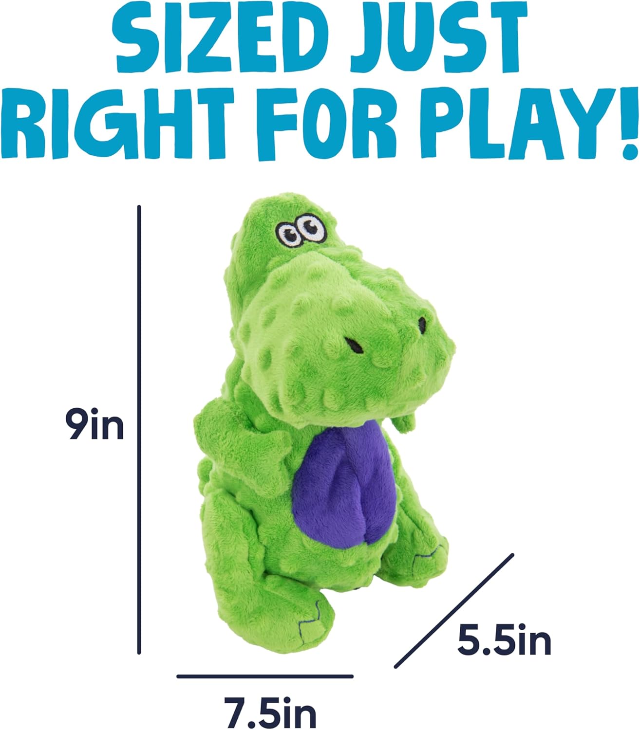 goDog Dinos T-Rex Squeaky Plush Dog Toy, Chew Guard Technology - Green, Large