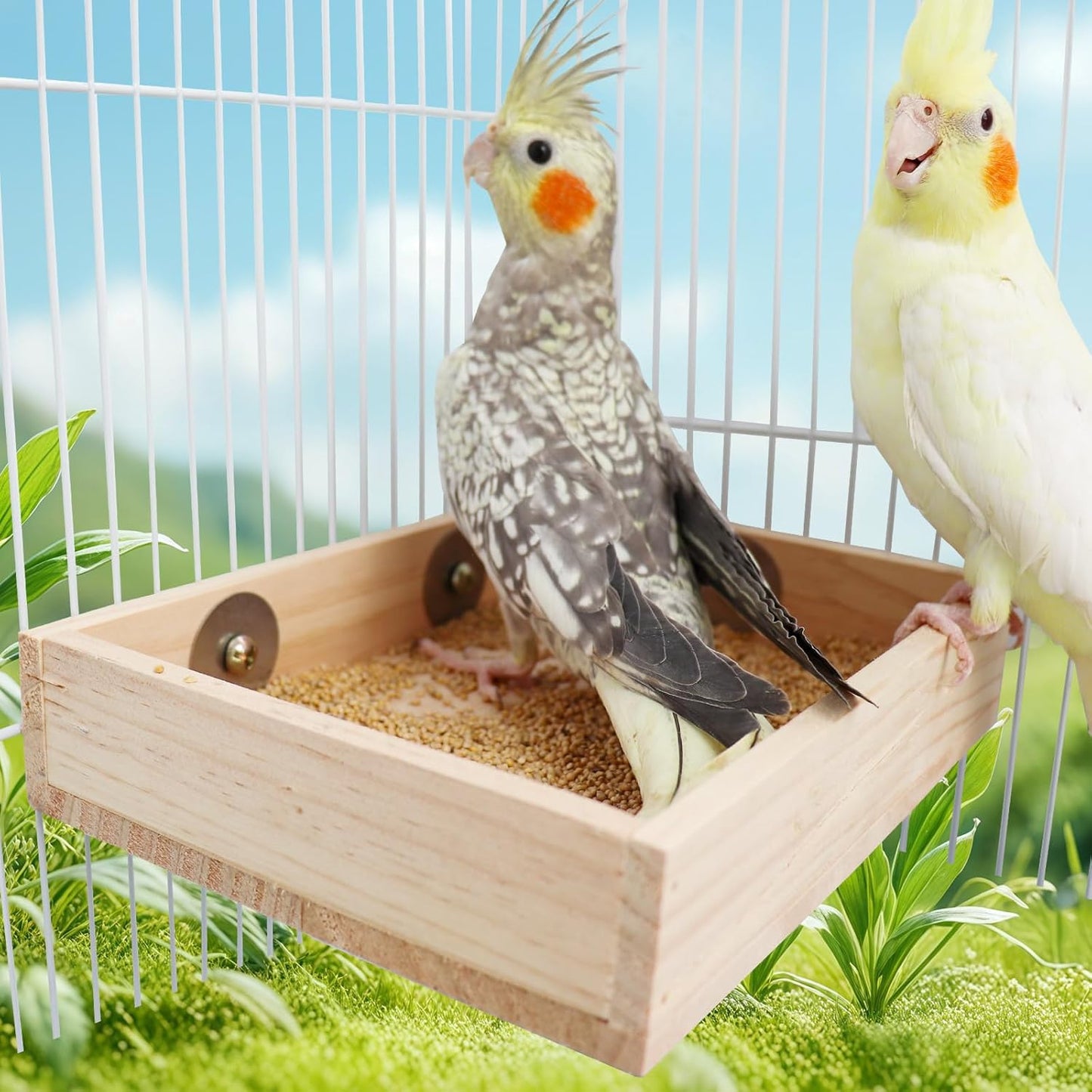 Bird Cage Accessories, Wooden Food Dish for Small to Medium Birds, Bird Feeder for Cage, Bird Food Bowl for Budgie, Cockatiel, Lovebird, Conure, Parakeet, Canary, Kakariki
