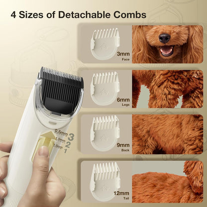 Dog Grooming Kit with Dog Grooming Vacuum, 7-in-1 Pet Vacuum for Pet Hair,Hair Dryer with 3 Temperature Settings, 2.5L Dustbin for Shedding & Cleaning(M1 Pro- Cream)