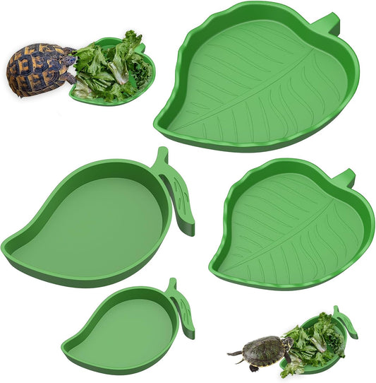 Pawfly 4 Pcs Reptile Water Bowl, Tortoise Water Dish, Food & Water Feeder, Cute Leaf & Mango Feeding Dish, Tortoise Habitat Accessories for Turtle, Gecko, Bearded Dragon & Lizard, 2 Styles