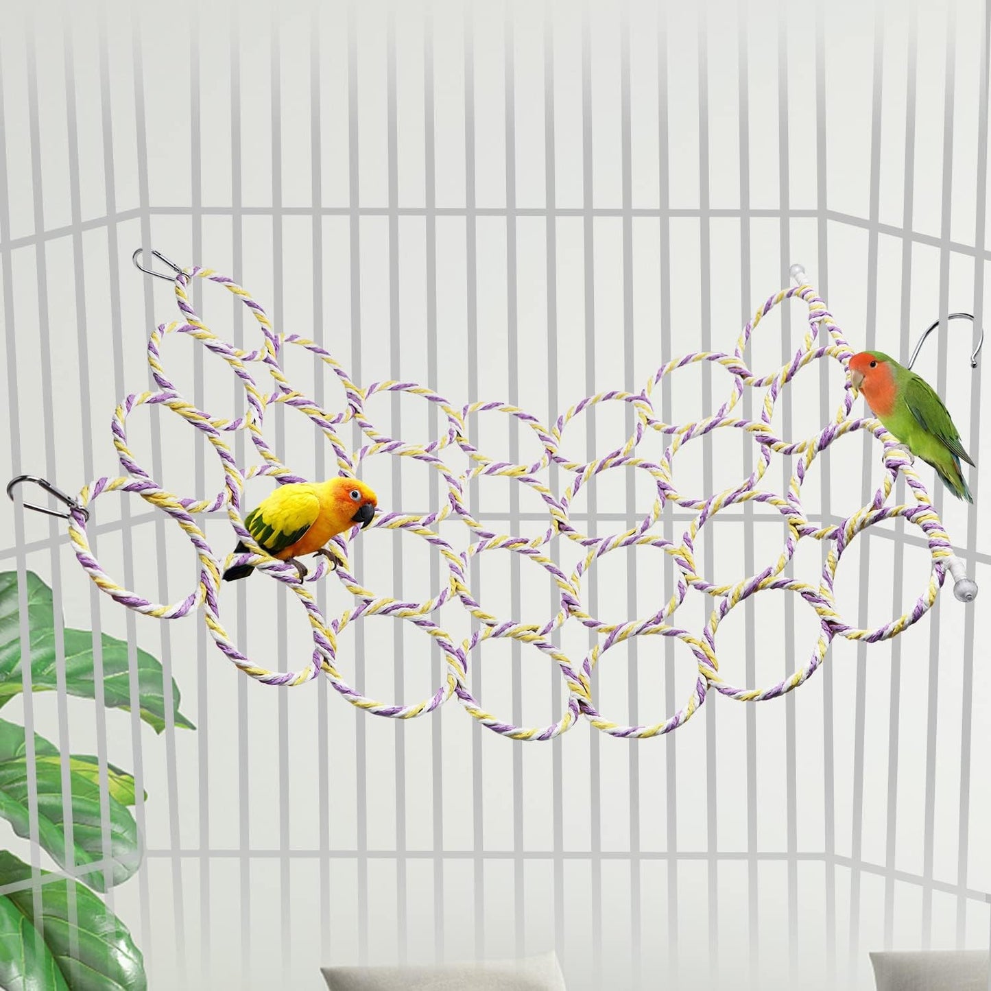 Wontee Bird Rope Climbing Ladder Parrot Hanging Swing Perch for Parakeets Cockatiels Conures Lovebirds Rats (Random Color)