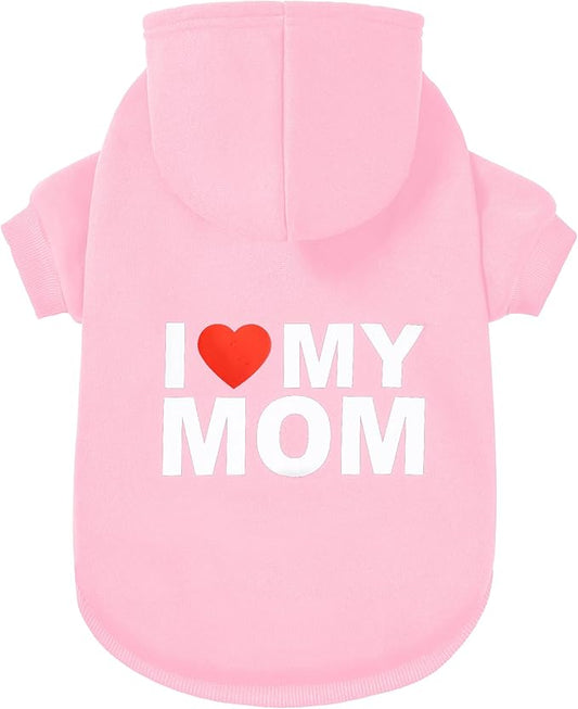 GreenJoy Dog Sweater Dog Hoodie Cold Weather Dog Coat Hooded Sweatshirt for Puppies,Cats, Small Medium Large Dogs (Pink(I Love My Mom), Medium)