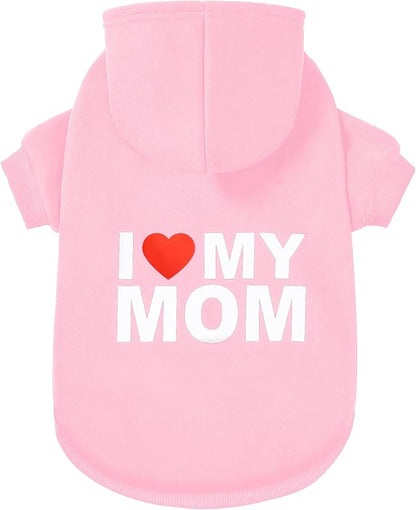 GreenJoy Dog Sweater Dog Hoodie Cold Weather Dog Coat Hooded Sweatshirt for Puppies,Cats, Small Medium Large Dogs (Pink(I Love My Mom), X-Small)