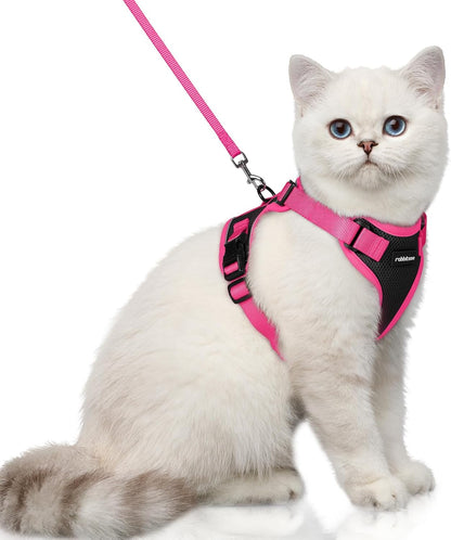 rabbitgoo Cat Harness and Leash Set, Escape Proof Soft Adjustable Vest Harnesses for Outdoor Walking, Easy Control Breathable Kitten Jacket with Reflective Strips, Black & Rose Pink, XS