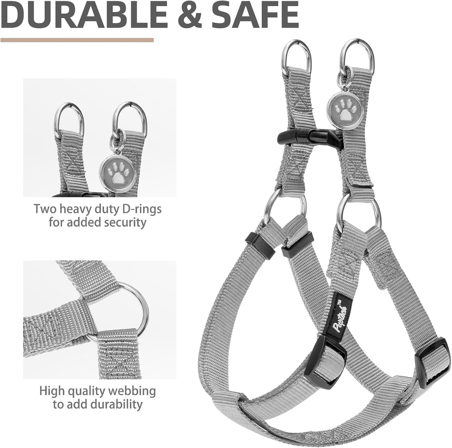 PUPTECK No Pull Dog Harness Soft Adjustable Basic Nylon Step in Puppy Vest Outdoor Walking with ID Tag, Grey, S
