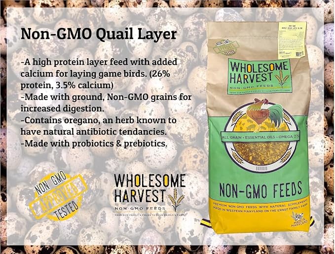 Non-GMO Quail Layer Feed 26% - Premium 40 lb Food for Laying Birds, Button Food