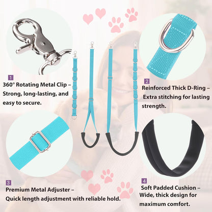 Dog Grooming Belly Straps Sky Blue Pet Grooming Supplies 3 Sets Professional Dogs Belly Band Pet Dogs Groomer Extension Strap Table Arm Loop Extender for Small Medium Large Pets (Sky Blue)
